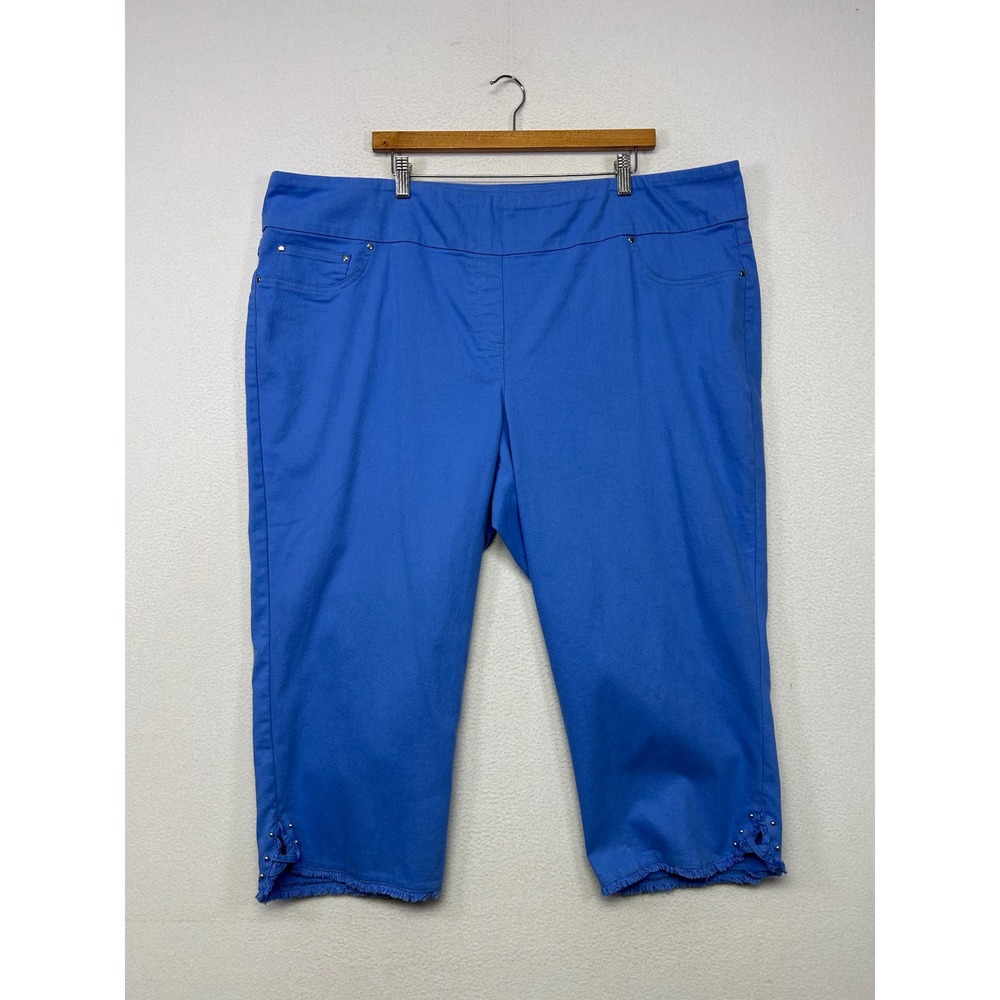 Casual Summer Ruby Rd. Woman 24W Blue Frayed Hem Capri Pants Casual Comfort